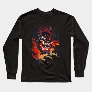 Traditional Oni Mask In Flames Long Sleeve T-Shirt